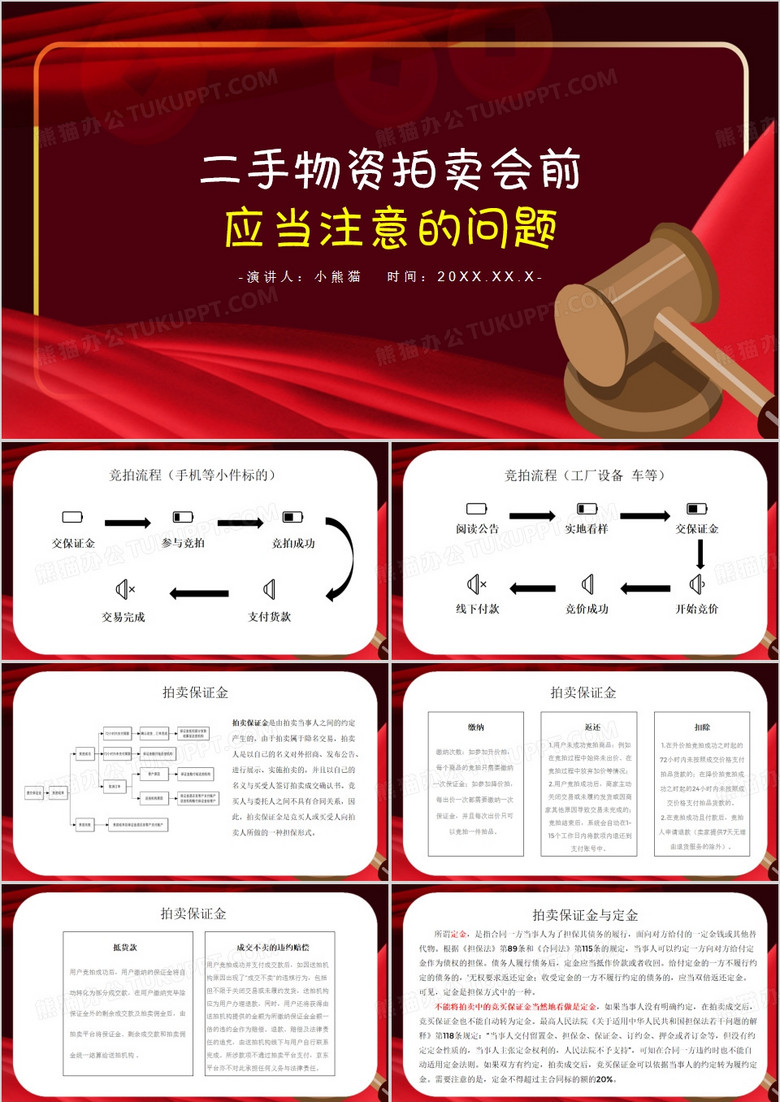 红色简约风二手物资拍卖PPT模板