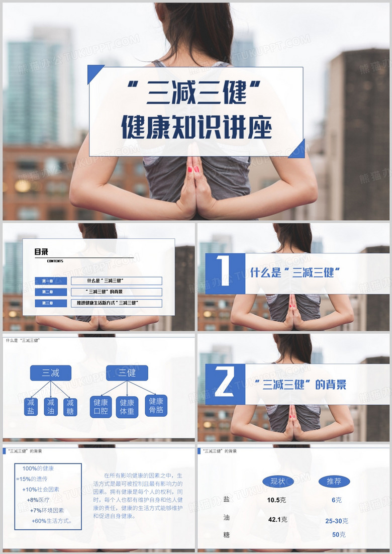 健康护理三减三健PPT模板