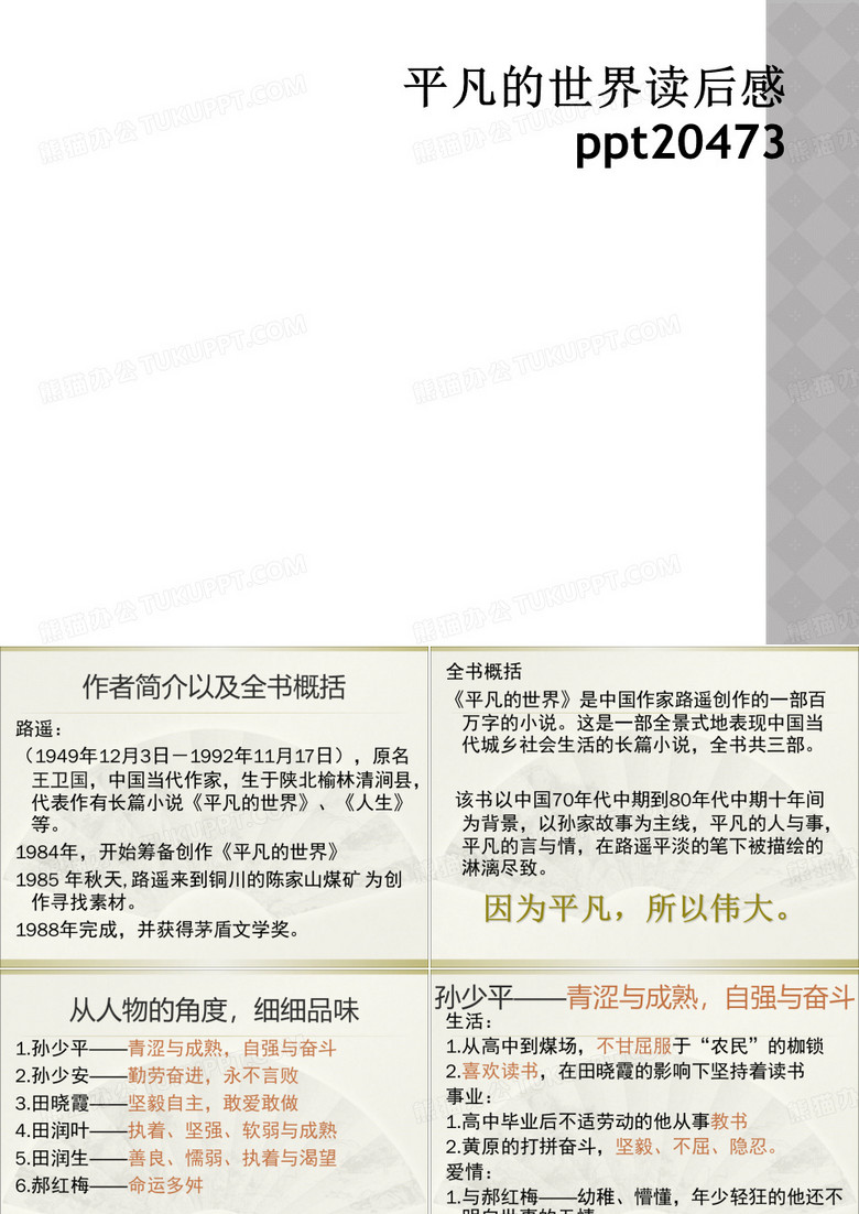 平凡的世界读后感ppt20473