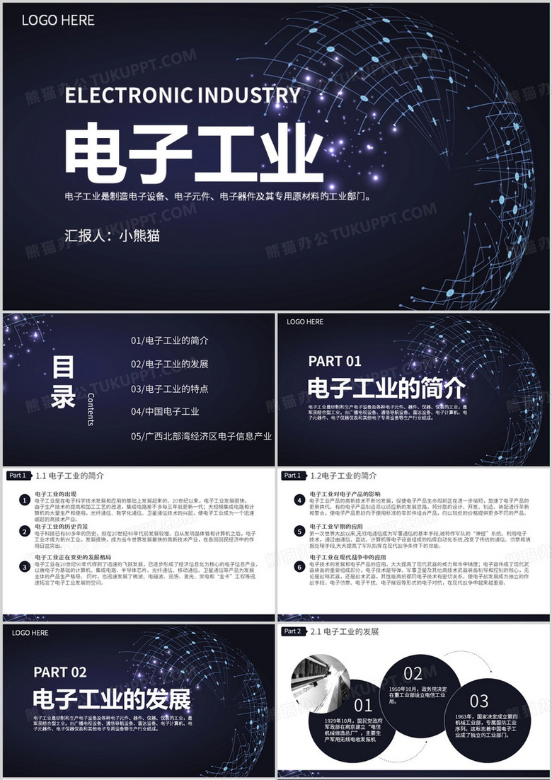 简约风电子工业特点和简介PPT模板