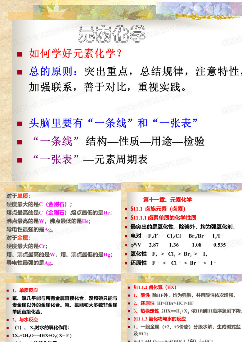 元素化学 总的原则：突出重点,总结规律,注意特性