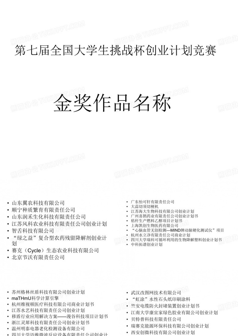 第七届全国大学生挑战杯创业计划竞赛金奖作品