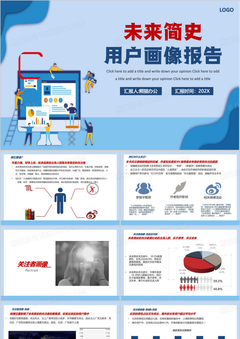 蓝色简约风未来简史用户画像报告PPT模板