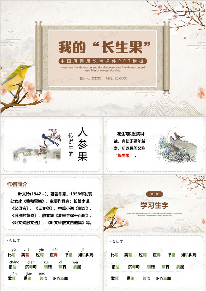 棕色中国风我的长生果PPT模板