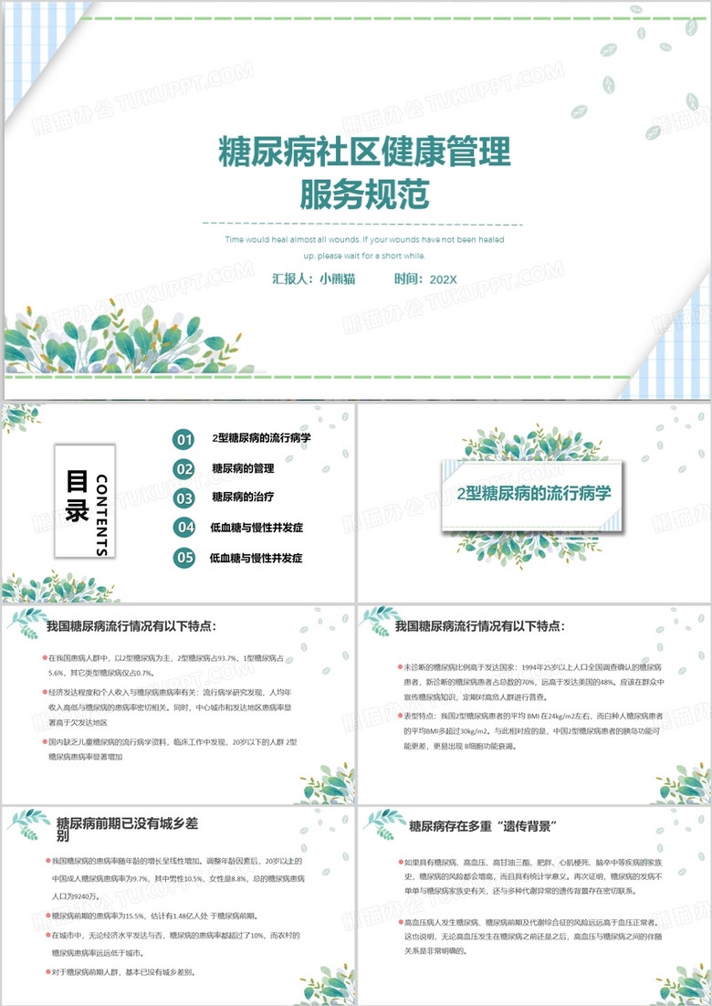 小清新糖尿病社区健康教育PPT模板