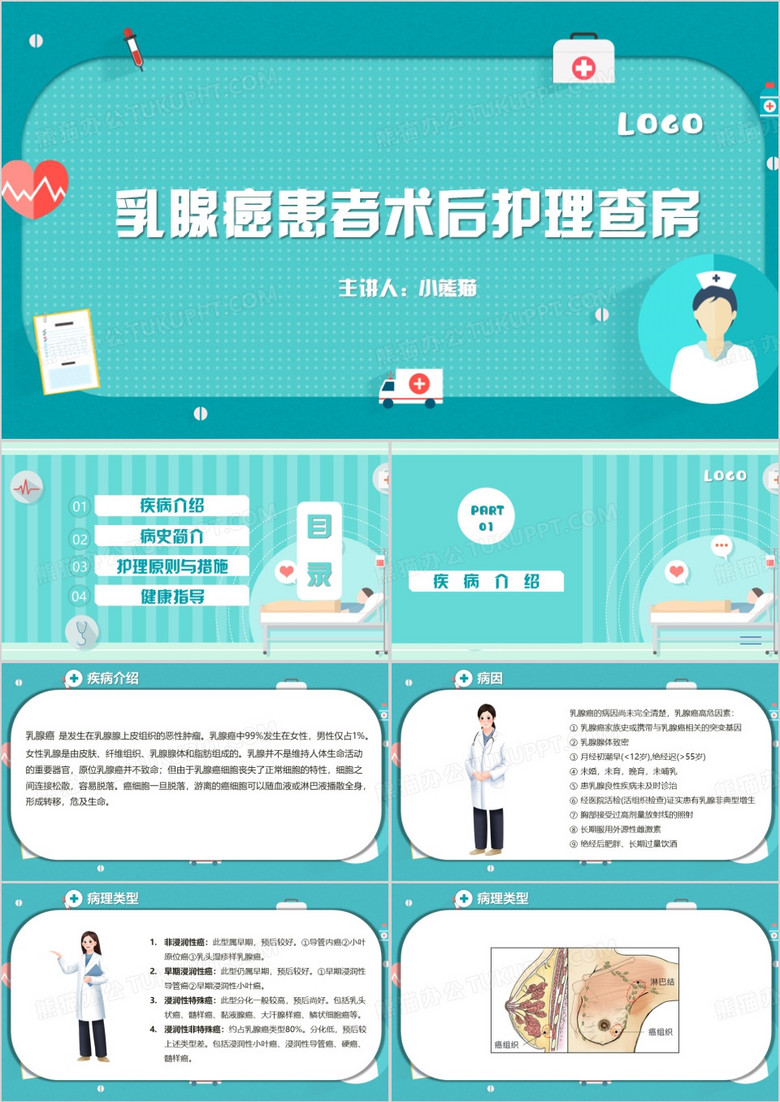 乳腺癌患者术后护理查房PPT模板