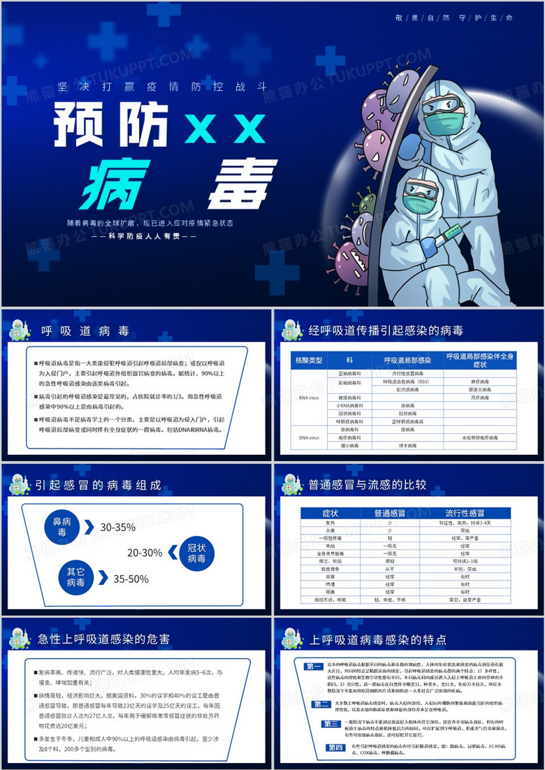 蓝色简约打赢疫情阻击战主题PPT模板