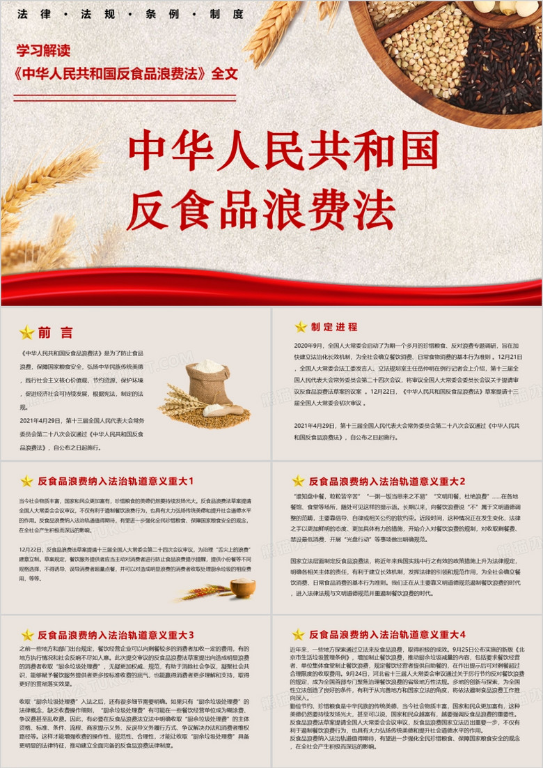红色中华人民共和国反食品浪费法PPT模板