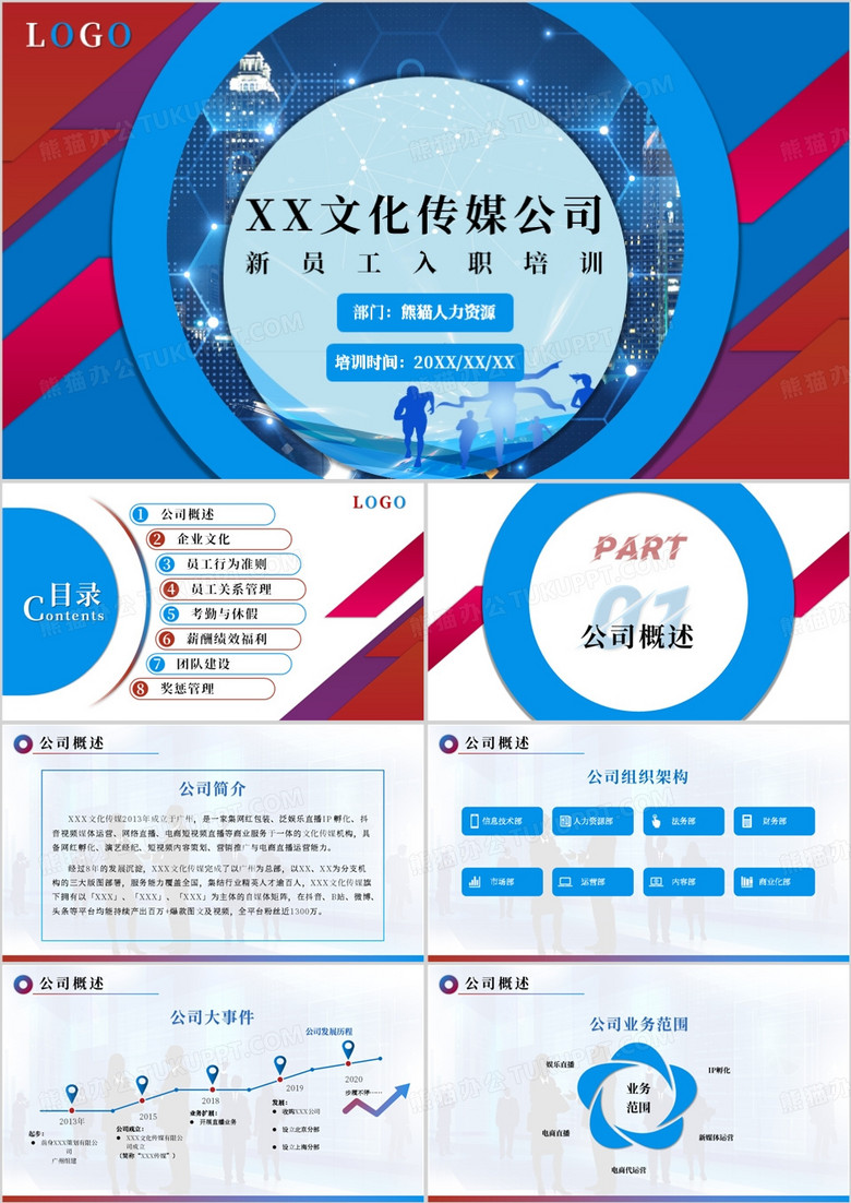 蓝色简约新员工入职培训PPT模板