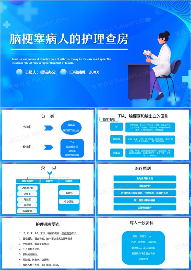 说课课件脑梗塞病人的护理查房PPT模板