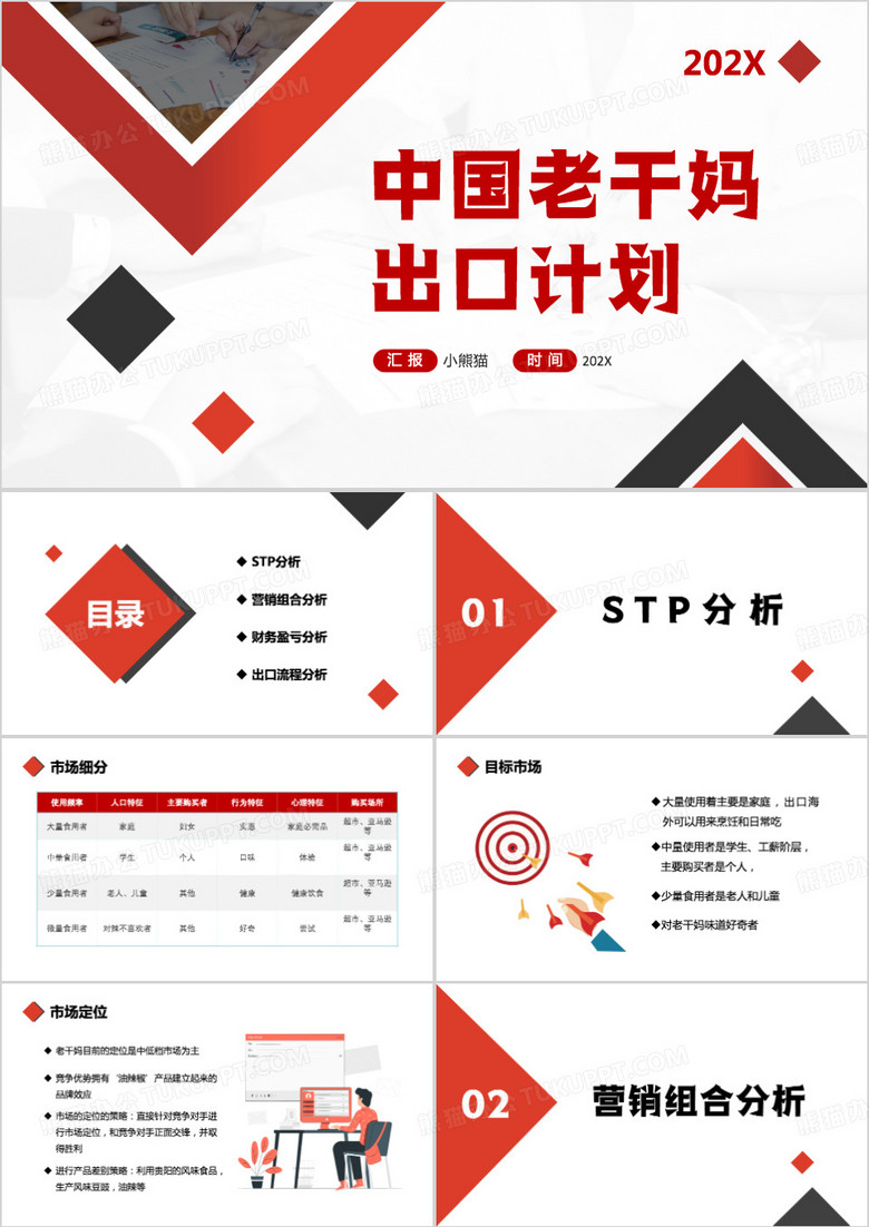 红色商务风老干妈出口计划PPT模板