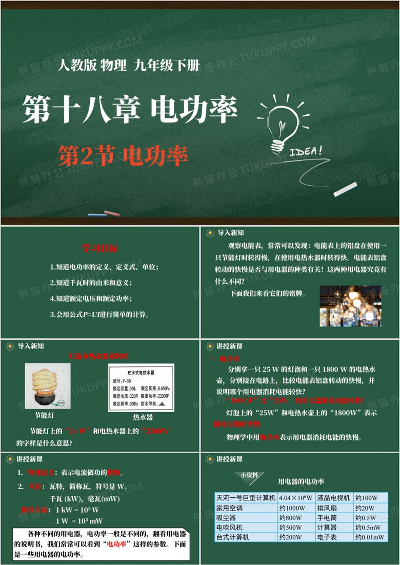 物理九年级下册第十八章电功率PPT模板