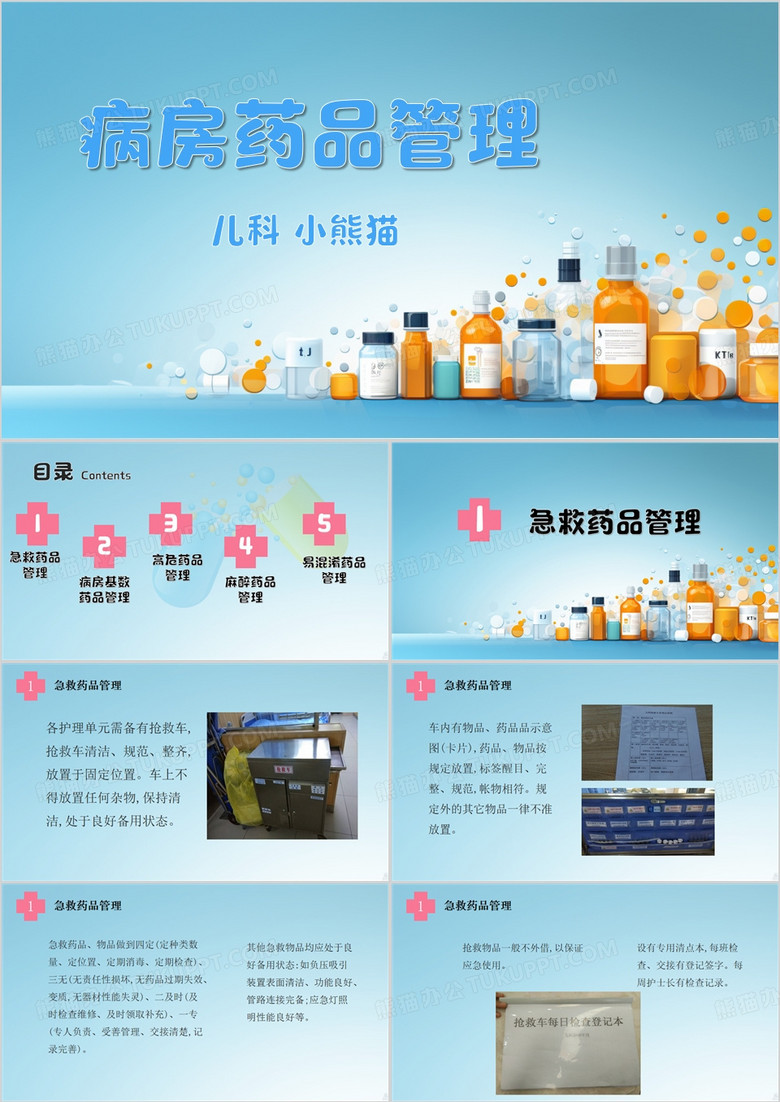 蓝色简约风病房药品管理PPT模板