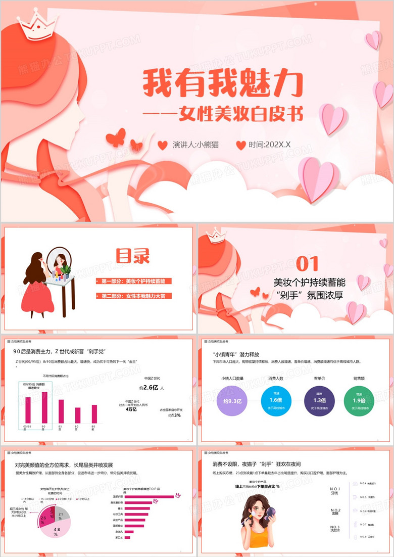 粉色清新风女性美妆白皮书PPT模板