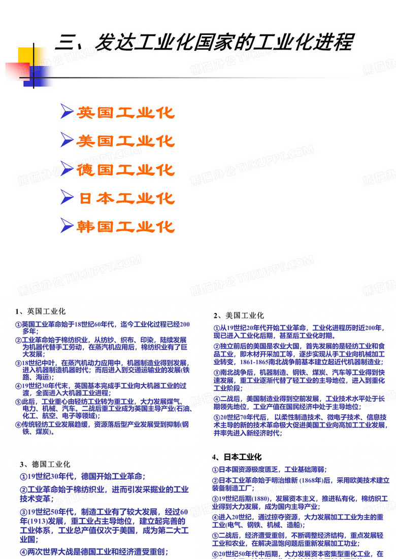 三、发达工业化国家的工业化进程