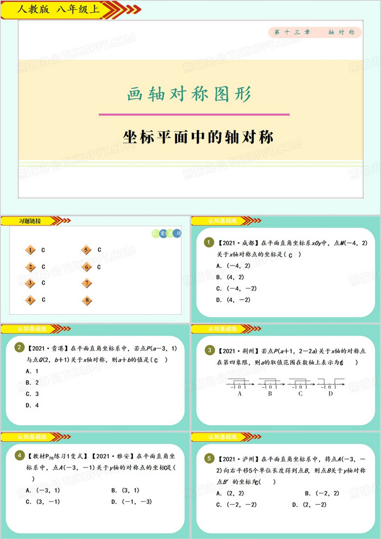 绿色简约坐标平面中的轴对称PPT模板