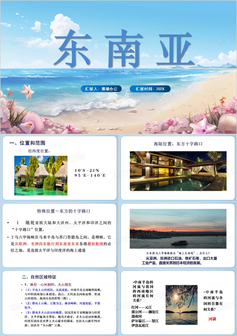 蓝色东南亚气候地理介绍PPT模板