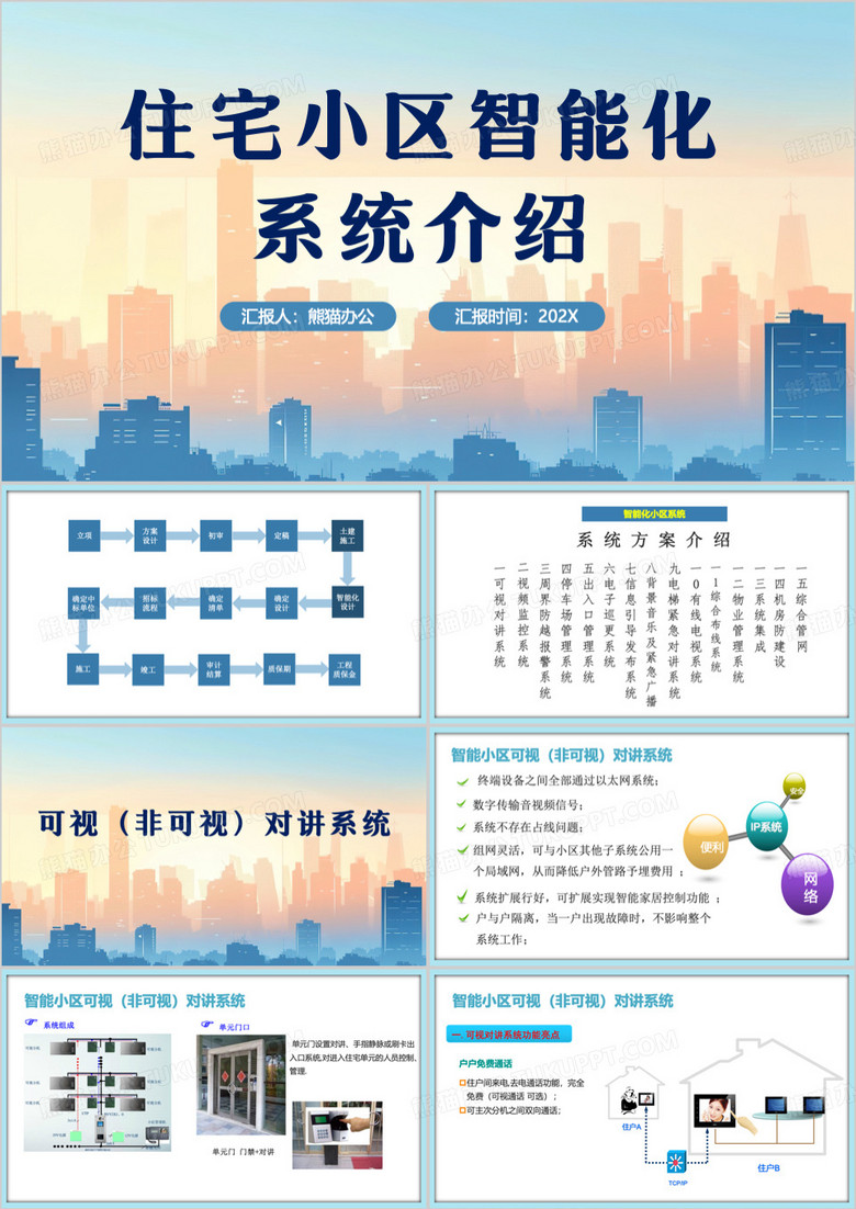 藍(lán)色簡約風(fēng)住宅小區(qū)智能化系統(tǒng)介紹PPT模板