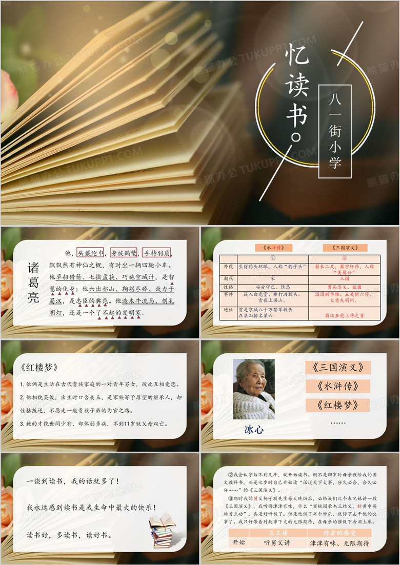 棕色简约风忆读书推荐PPT模板