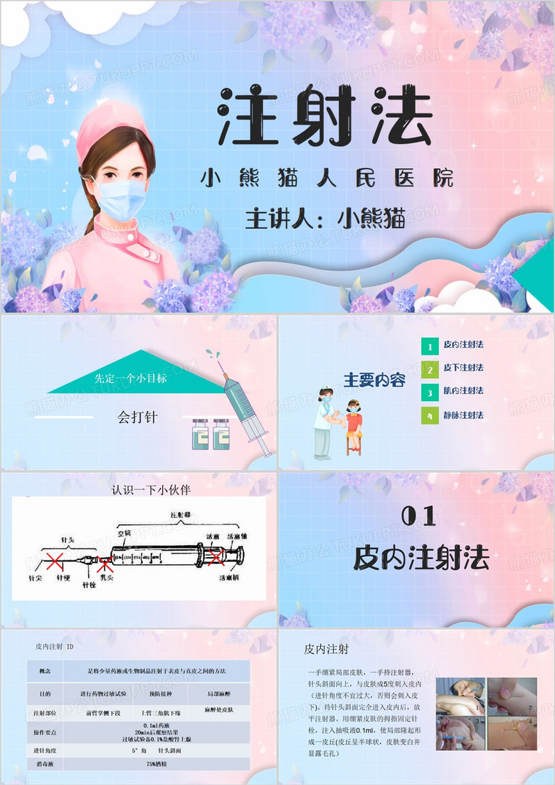 紫色清新风注射法医学护理PPT模板