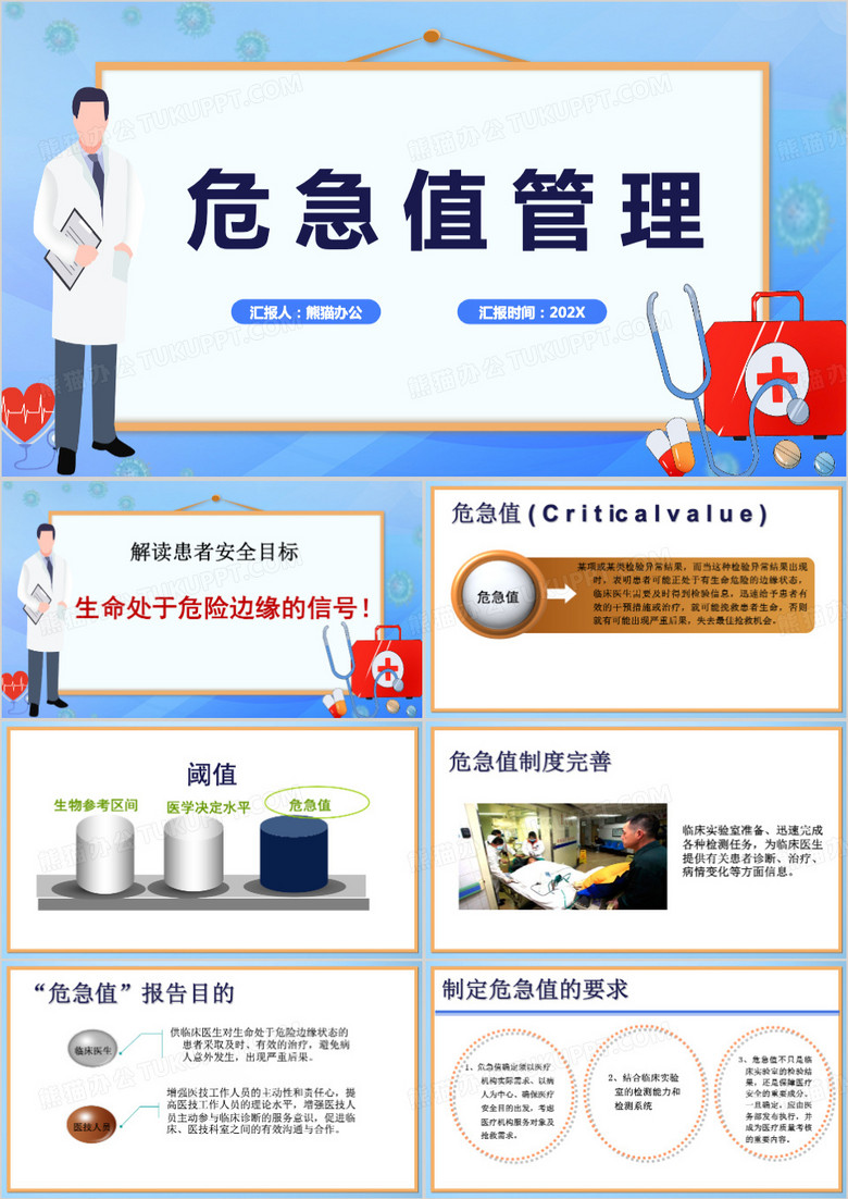 蓝色简约医学护理危急值管理PPT模板 