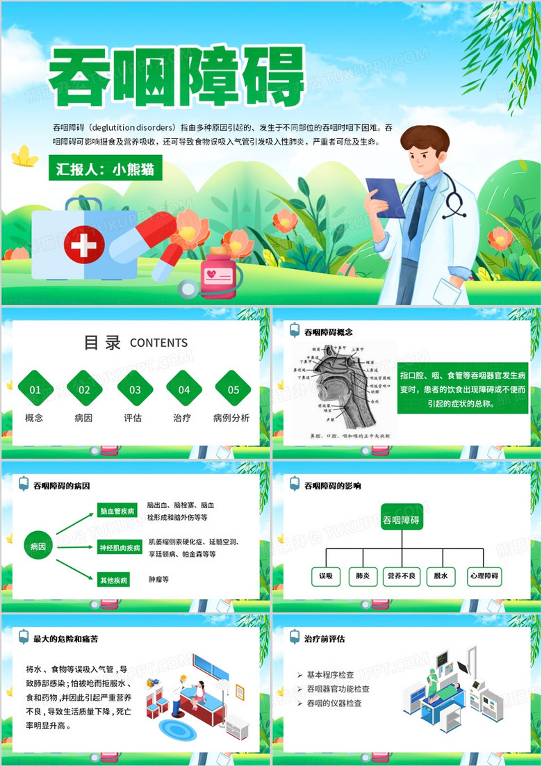 绿色卡通风吞咽障碍PPT模板