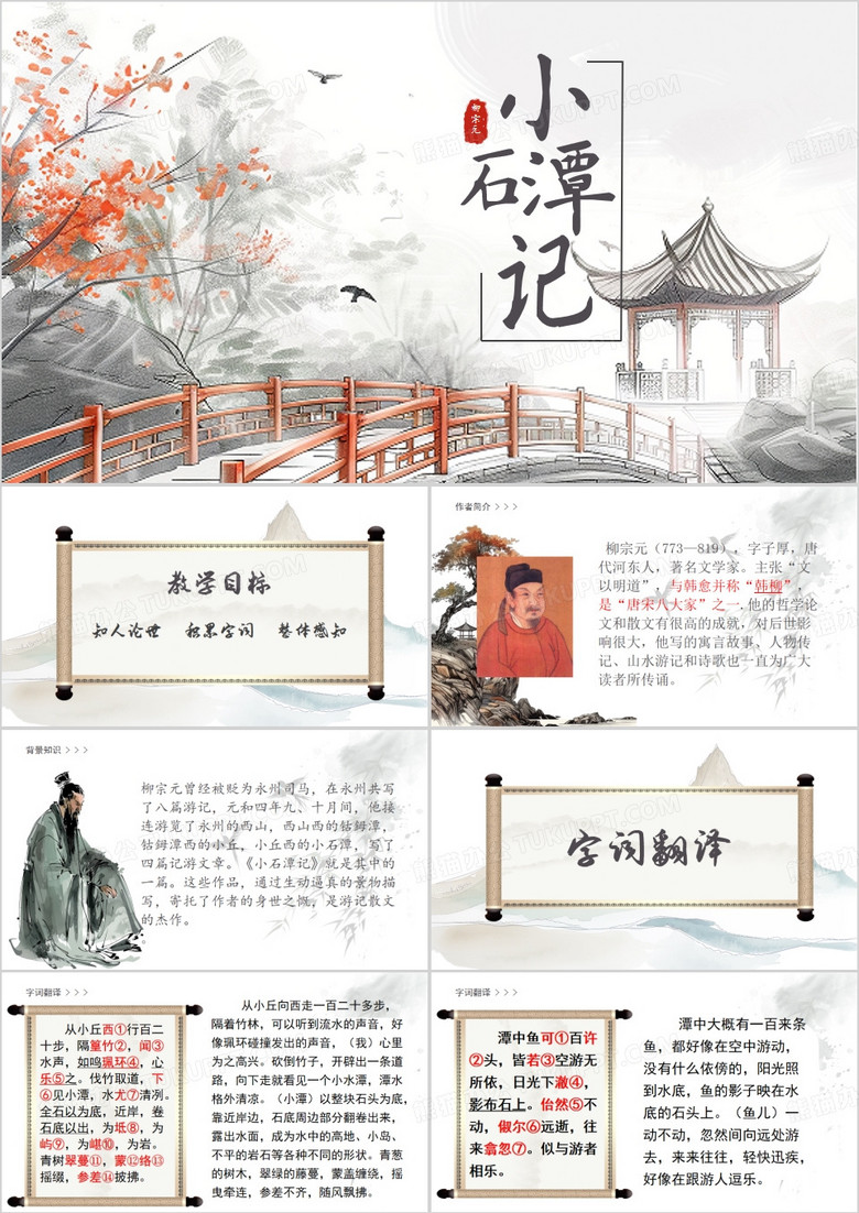古风小石潭记文言文释义PPT模板