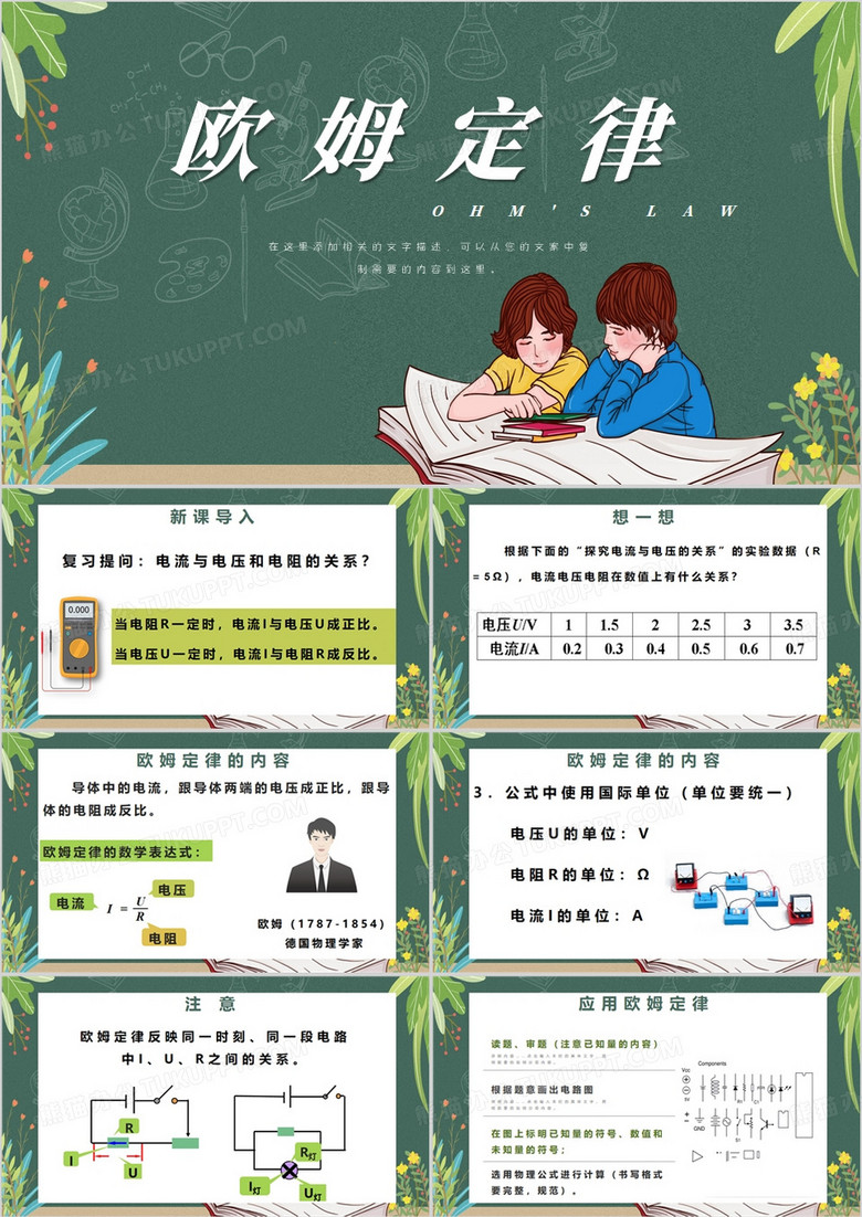 绿色简约人教版欧姆定律课件PPT模板