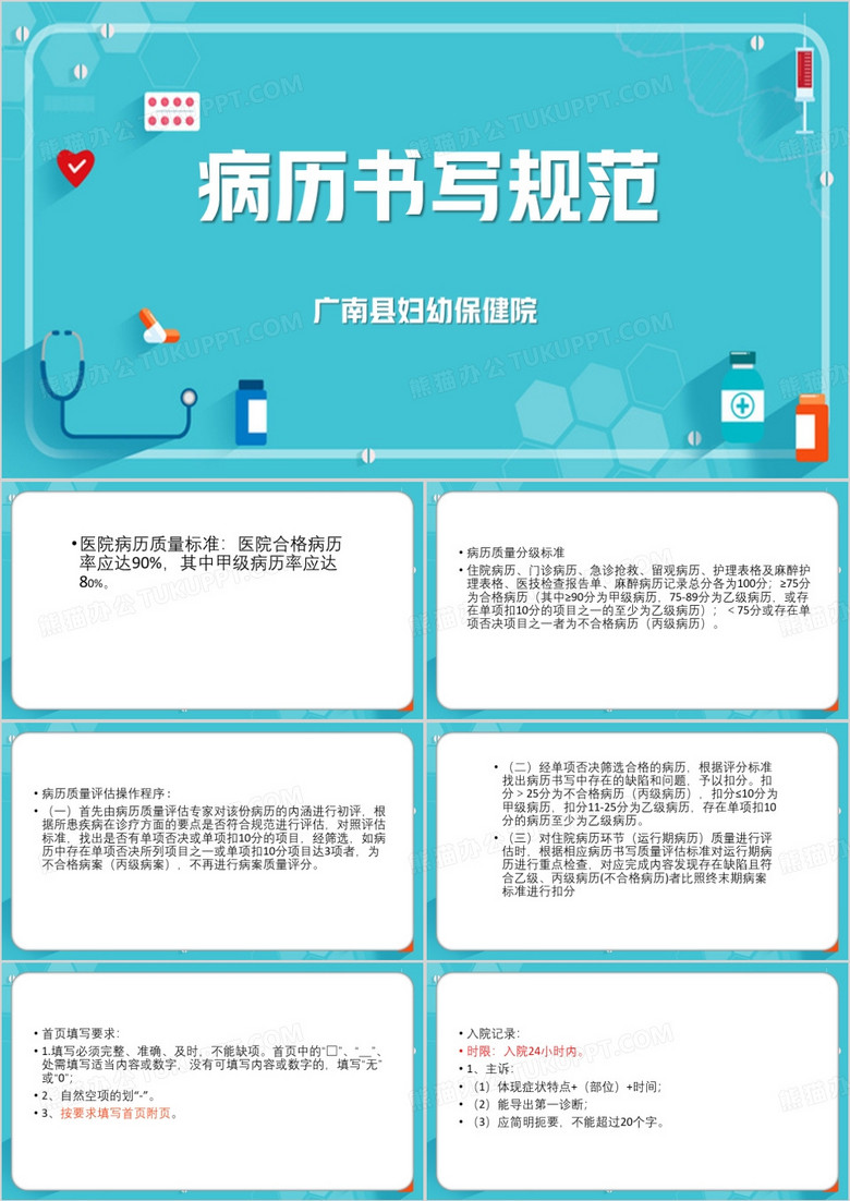 绿色简约风病历书写规范PPT模板