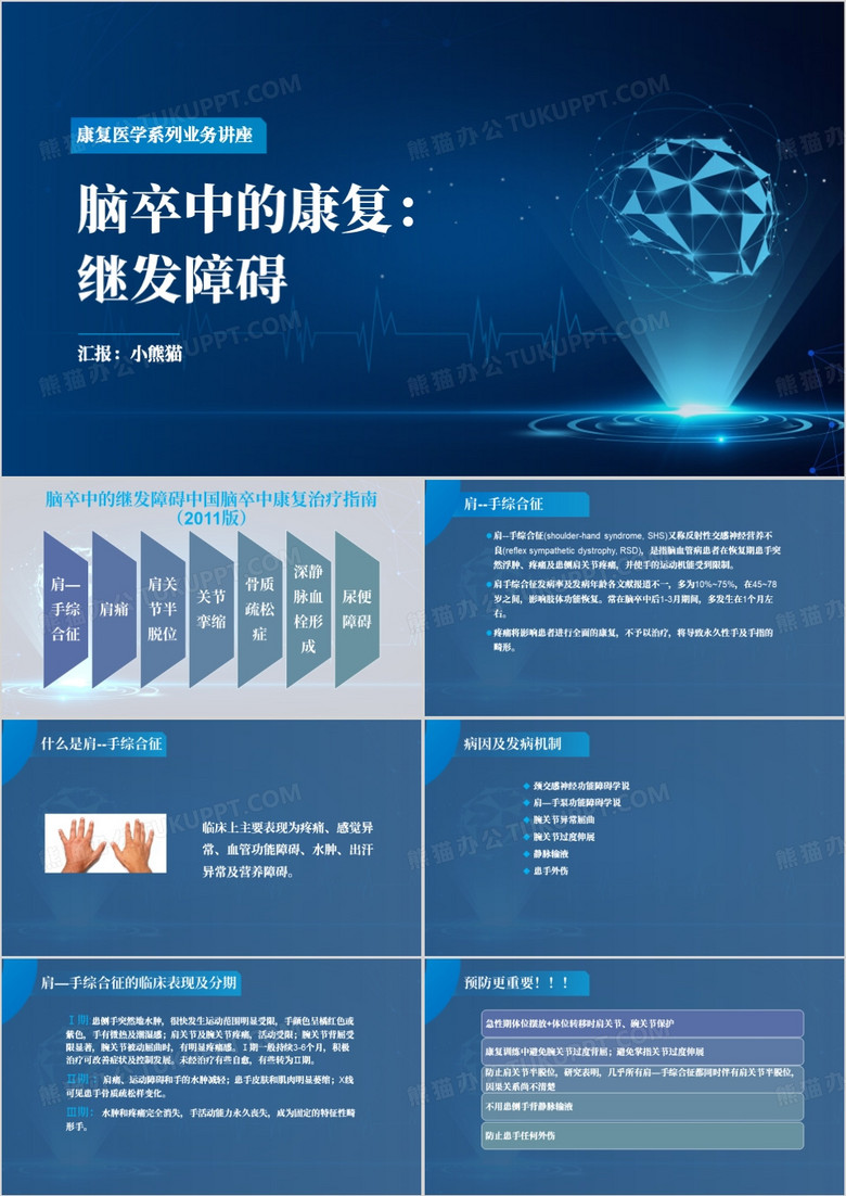 蓝色脑卒中的康复继发障碍PPT模板