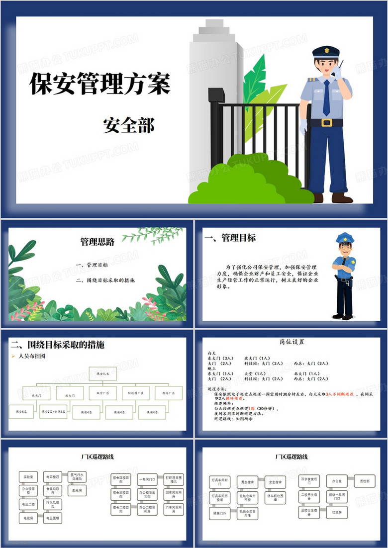 蓝色卡通风保安整改方案PPT模板·