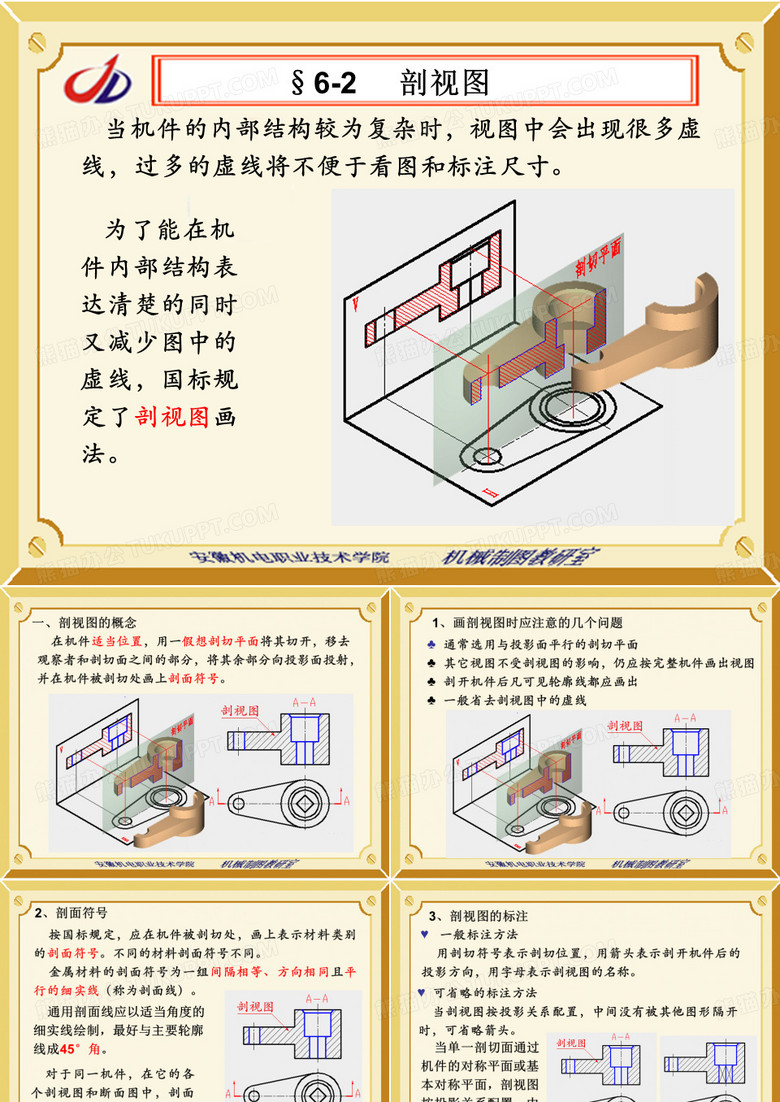 为了能在机件内部结构表达清楚的同时又减少图中的虚线