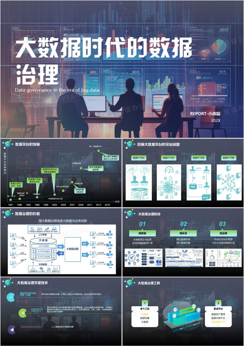 蓝色科技风大数据时代的数据治理PPT模板