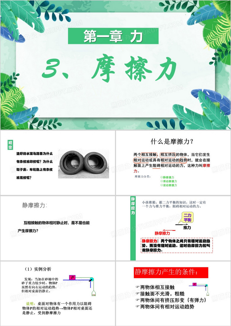 绿色清新风摩擦力PPT模板