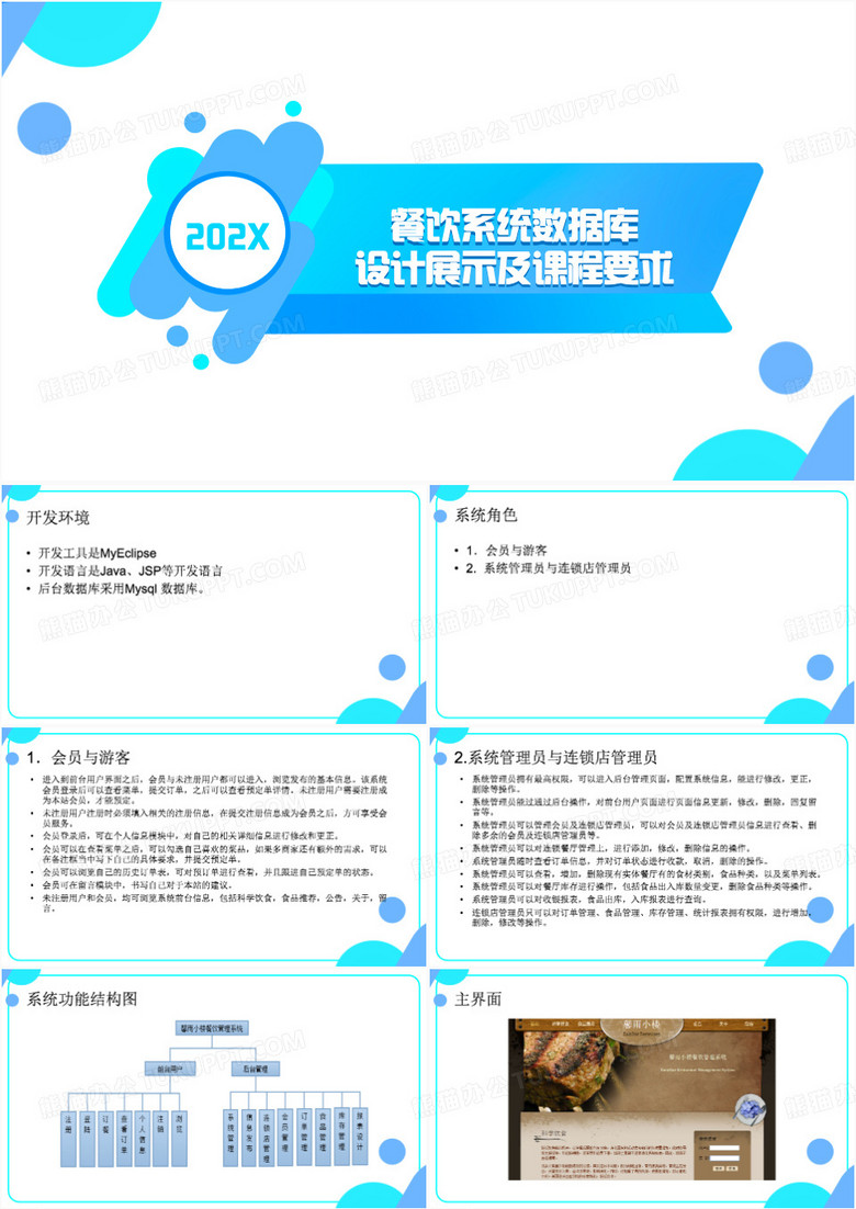 蓝色简约风餐饮系统设计演示PPT模板