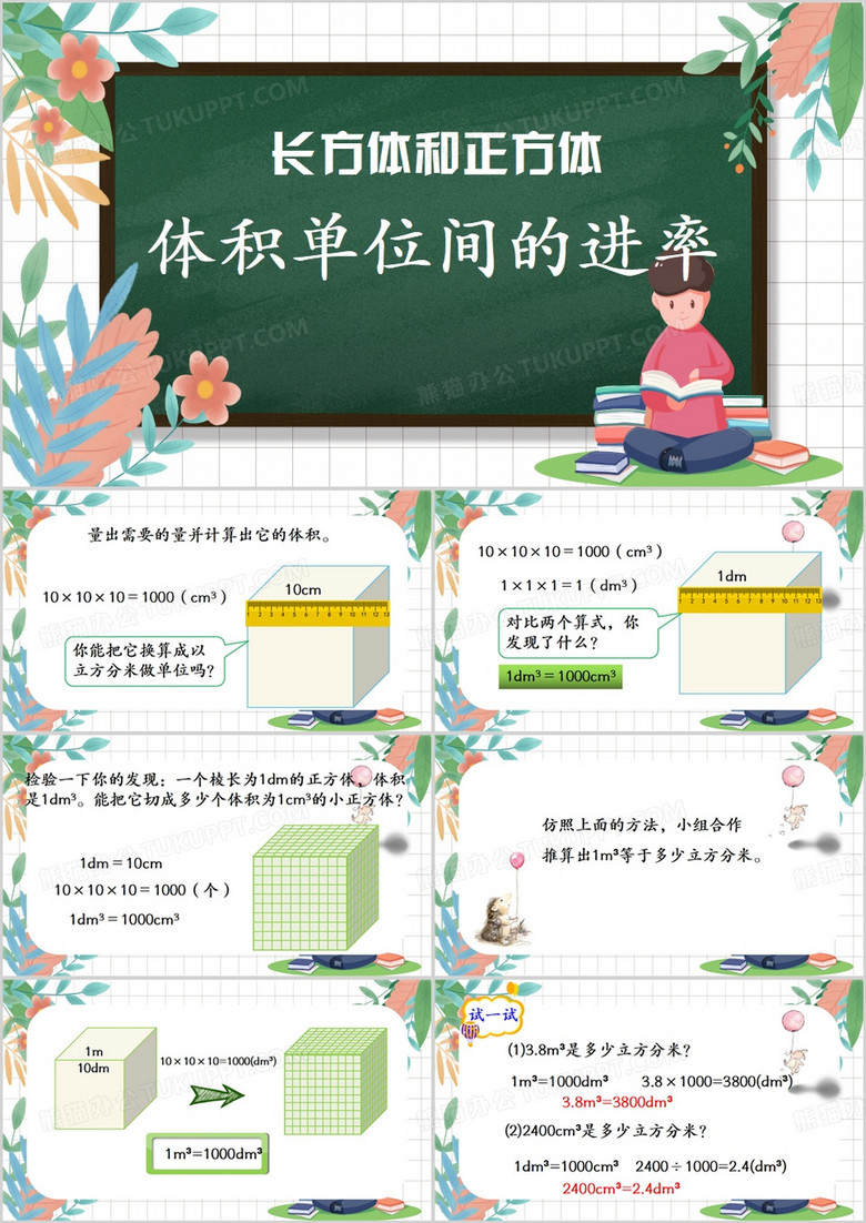 体积单位间的进率PPT模板