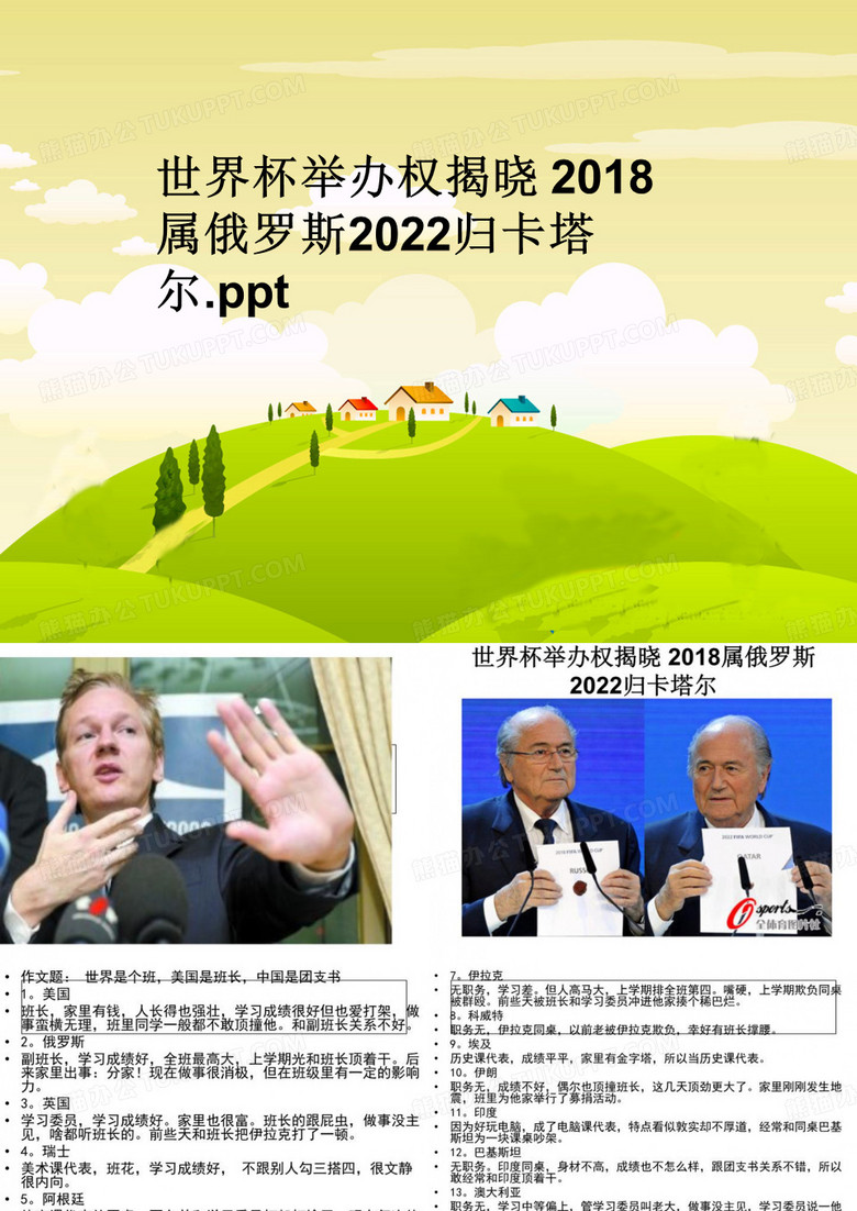 世界杯举办权揭晓 2018属俄罗斯2022归卡塔尔.ppt