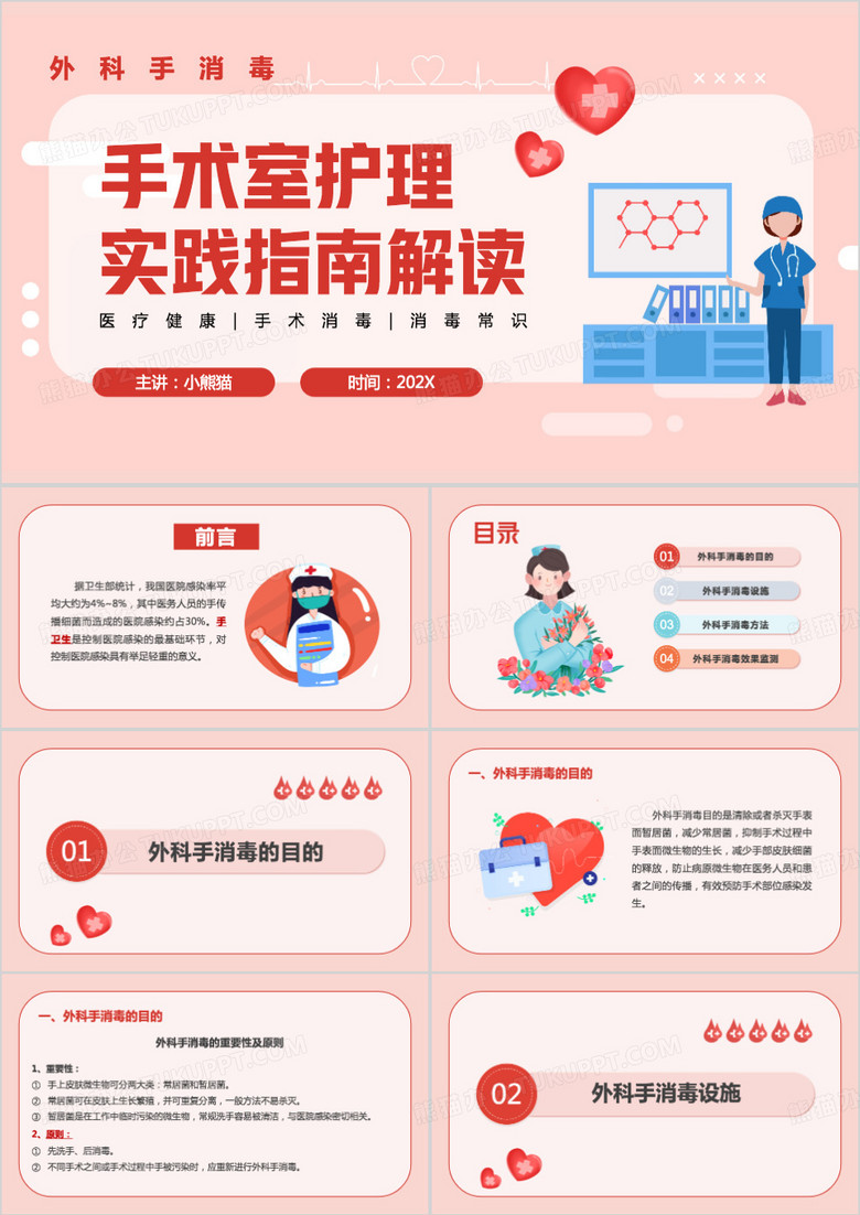 粉色卡通风外科手消毒PPT模板