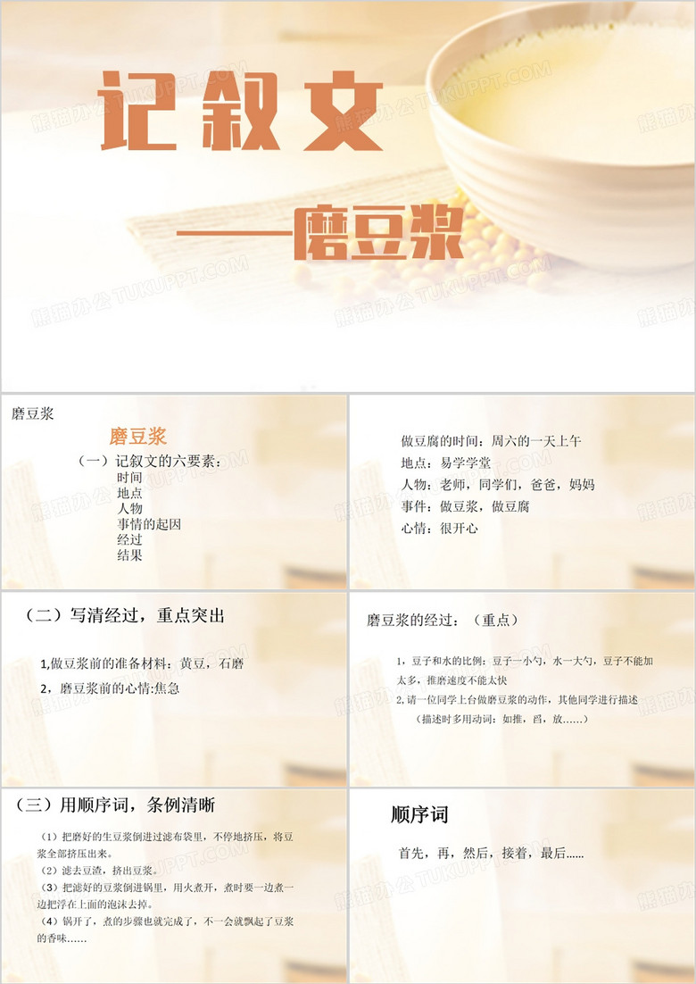 记叙文磨豆浆PPT模板 记叙文磨豆浆PPT模板