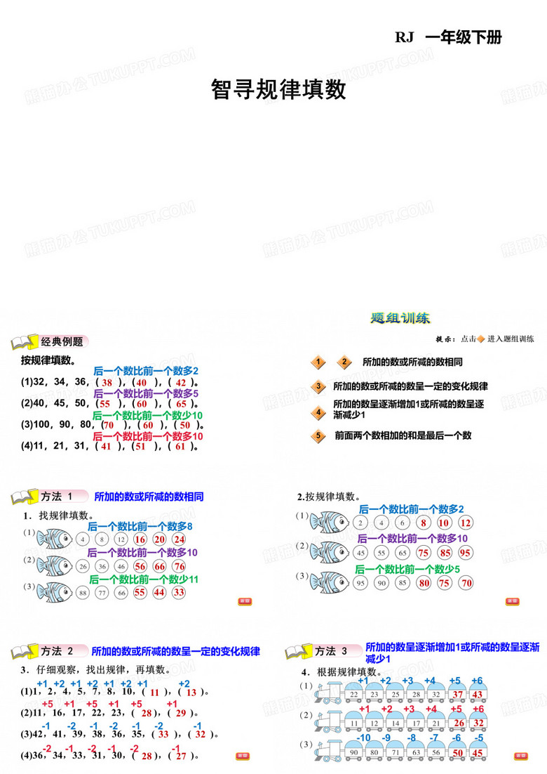 一年级下册数学课件-7 找规律 智寻规律填数 人教版