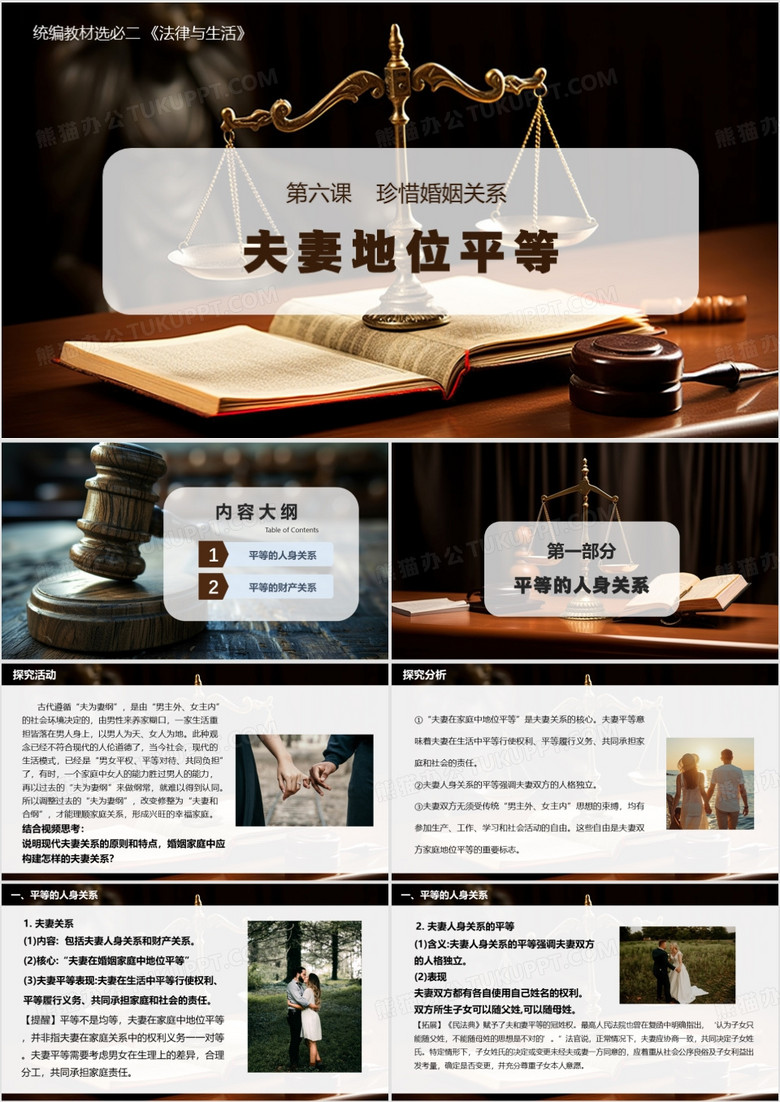 法律与生活夫妻地位平等PPT模板