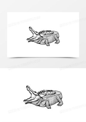 野生动物鳄鱼手绘线条元素