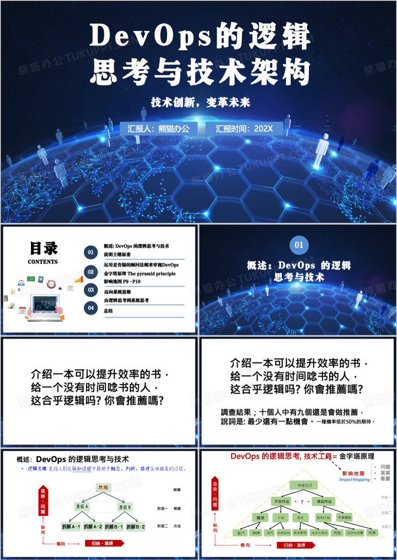 蓝色DevOps的逻辑思考与技术架构PPT模板