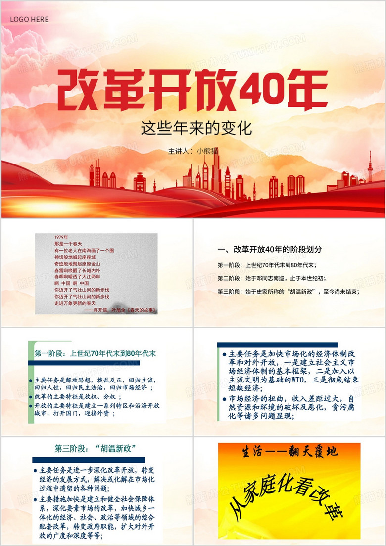 红色简约风改革开放以来的变化PPT模板