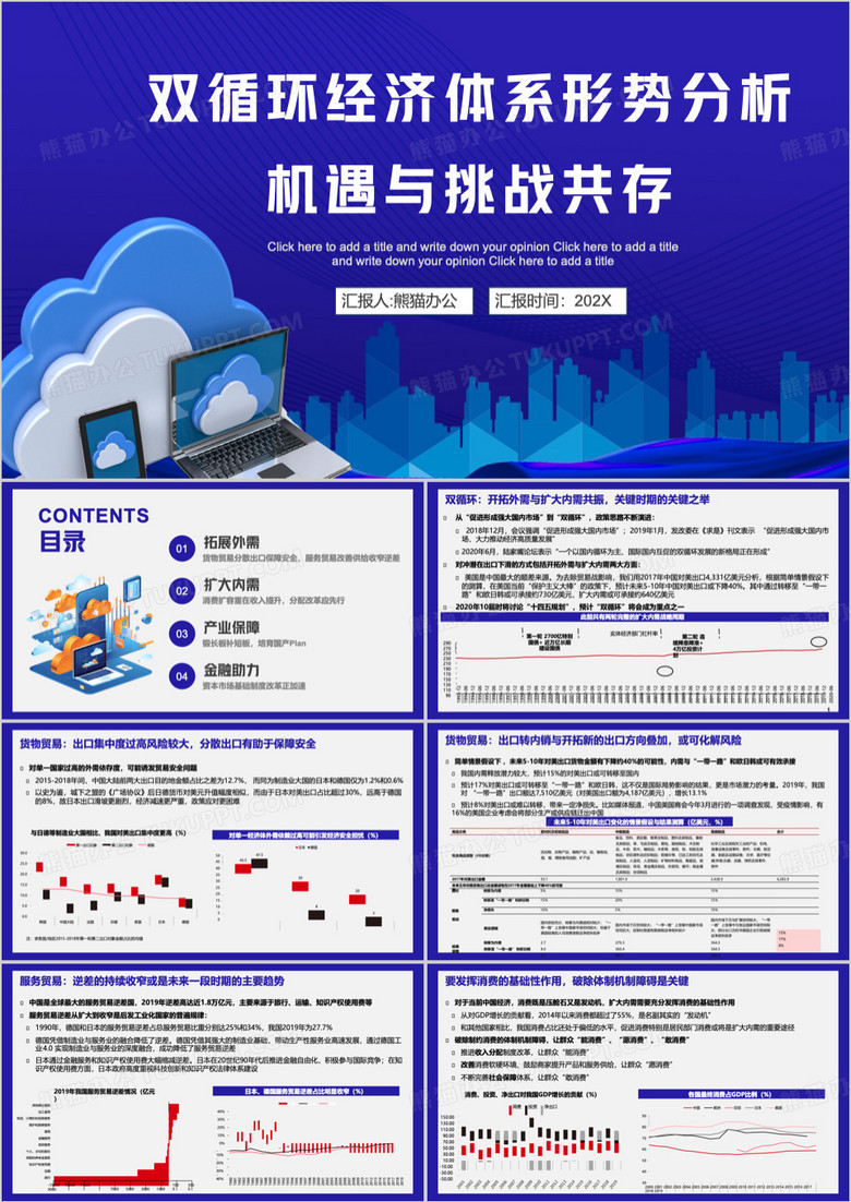 蓝色双循环经济体系形势分析PPT模板