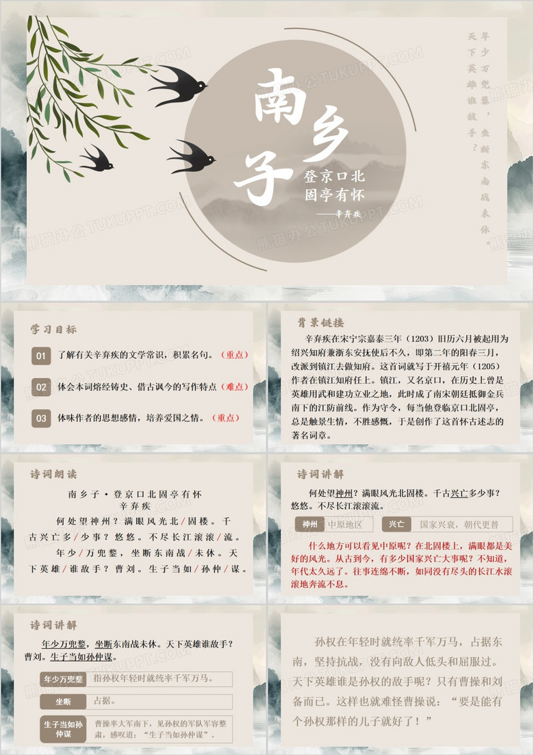 古风南乡子·登京口北固亭有怀PPT模板