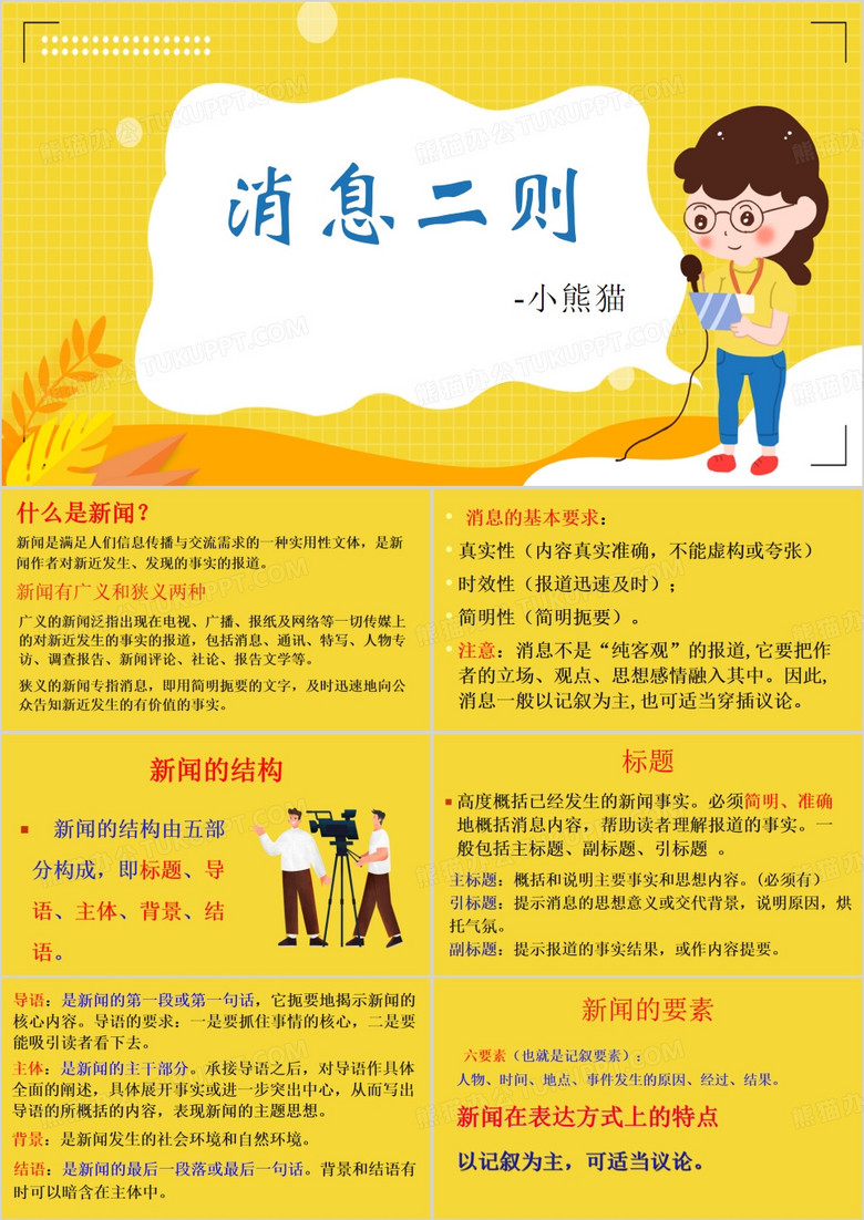 黄色卡通风消息二则PPT模板
