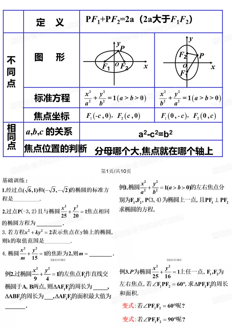 椭圆的标准方程