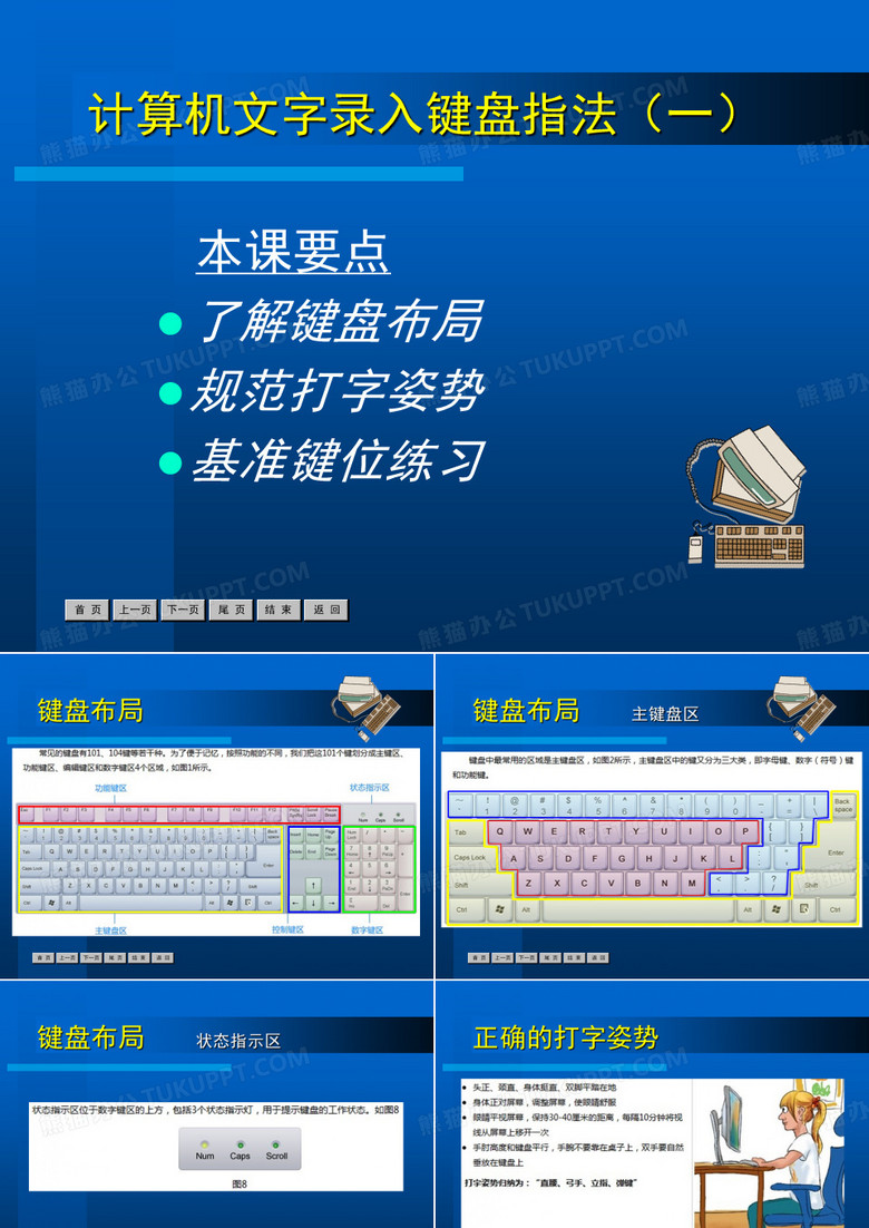 打字姿势、键盘分区与基准键位指法课件