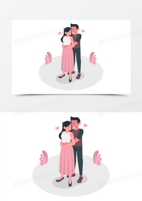 插画风男生从后面搂抱女生场景元素